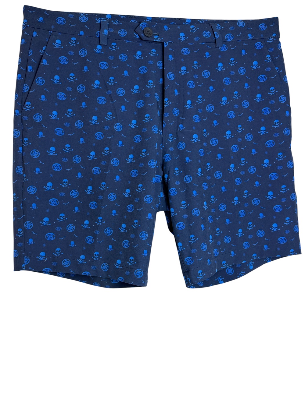 G/FORE Shorts Mens 34 Blue Skull Crossbones Stretch Golf 8 Inseam Pockets